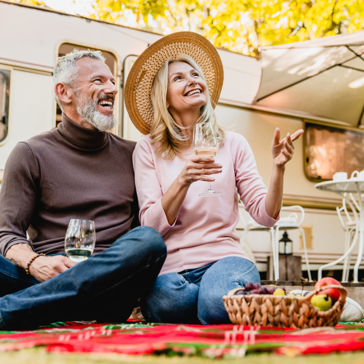 Happy Couple Enjoying Picnic Infront Of Rv 1200X1200